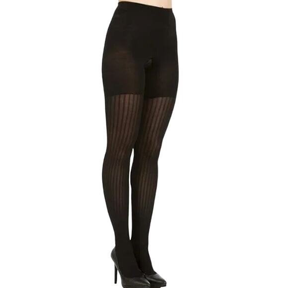 Star Power Spanx Center Stage Patterned Shaping Tights Ribbed Row Bkdrop Black D - Picture 2 of 7